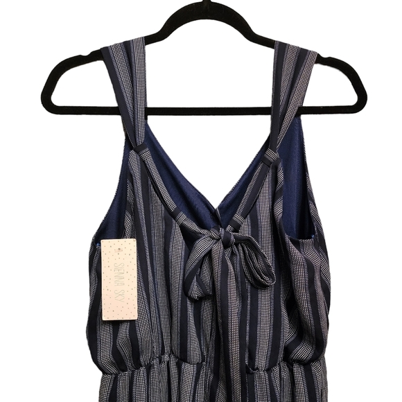 Navy Blue Striped Cropped Jumpsuit Size L - Picture 4 of 9